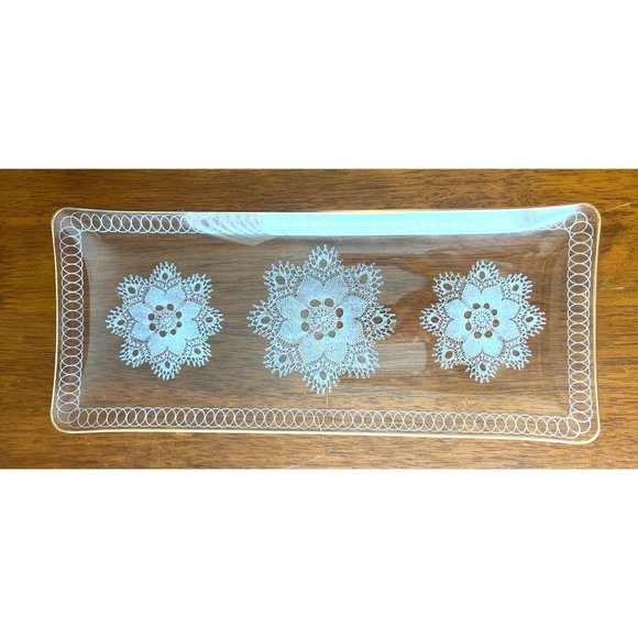 Antique Rectangle Queen Anne's Lace Art Glass Plate 13.5" x 5.5" - Picture 1 of 5
